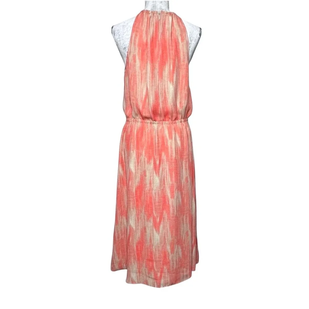 Michael Kors Halter Midi Dress 8 Coral Orange Beige Abstract Faux Wrap NWT